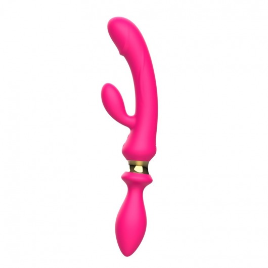 Розовый двусторонний вибромассажёр с клиторальным отростком - 30 см. - I-MOON купить в Новокузнецке с доставкой в Orgasmix.ru Розовый двусторонний вибромассажёр с клиторальным отростком - 30 см. - I-MOON