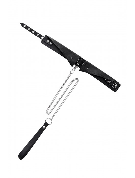 Черный кожаный ошейник-воротник с поводком - Pecado - купить с доставкой в Новокузнецке