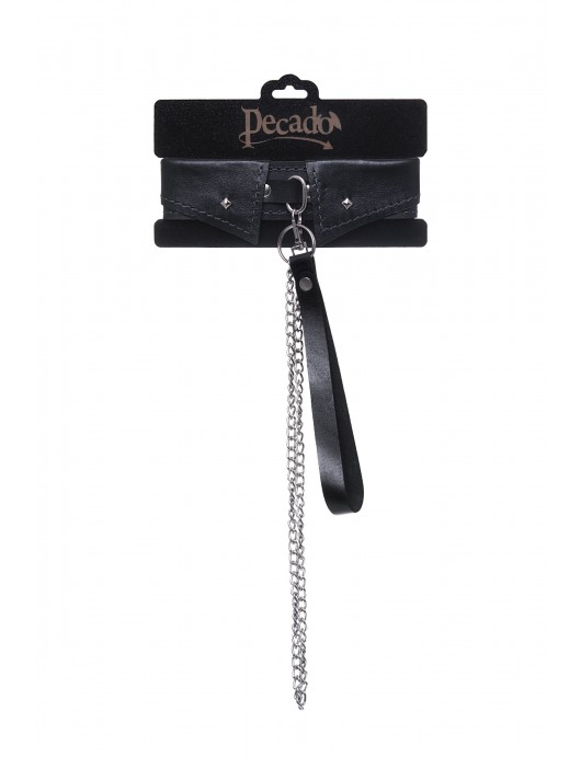Черный кожаный ошейник-воротник с поводком - Pecado - купить с доставкой в Новокузнецке