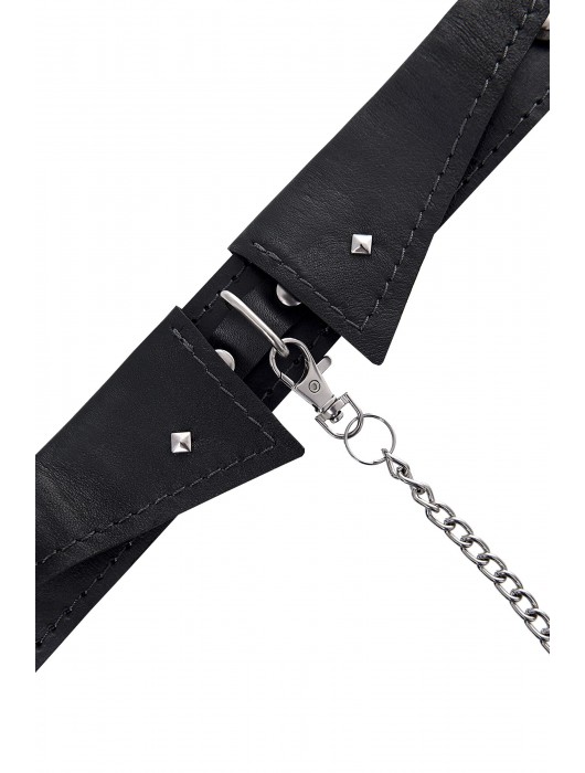 Черный кожаный ошейник-воротник с поводком - Pecado - купить с доставкой в Новокузнецке