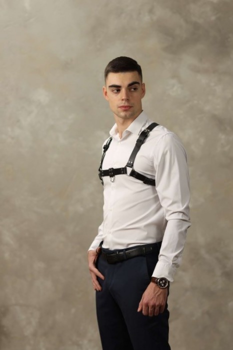 Черная мужская кожаная портупея №4 - БДСМ Арсенал - купить с доставкой в Новокузнецке