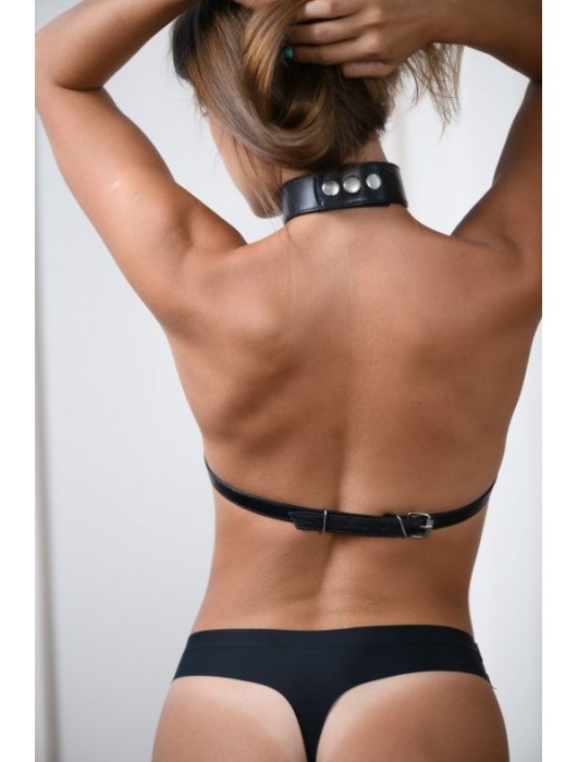 Черная кожаная сбруя с ошейником plus size из нежной кожи - БДСМ Арсенал - купить с доставкой в Новокузнецке