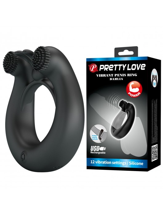 Черное эрекционное кольцо Dahlia с 2 стимулирующими щеточками - Baile - в Новокузнецке купить с доставкой