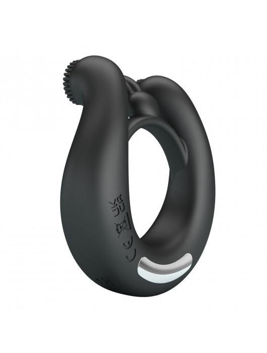 Черное эрекционное кольцо Dahlia с 2 стимулирующими щеточками - Baile - в Новокузнецке купить с доставкой