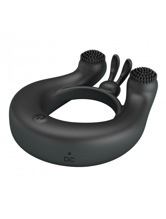 Черное эрекционное кольцо Dahlia с 2 стимулирующими щеточками - Baile - в Новокузнецке купить с доставкой