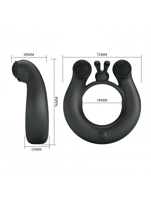Черное эрекционное кольцо Dahlia с 2 стимулирующими щеточками - Baile - в Новокузнецке купить с доставкой