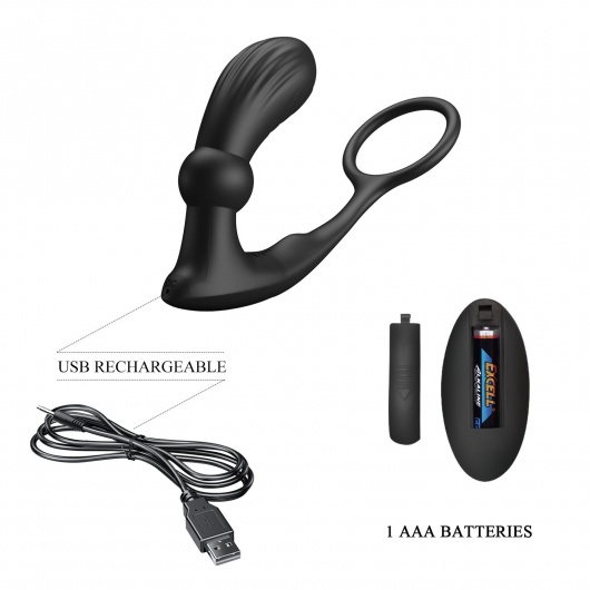 Черный вибростимулятор простаты Warren с эрекционным кольцом - Baile - в Новокузнецке купить с доставкой