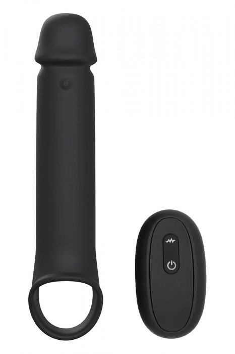 Черная насадка-удлинитель с вибрацией Vibrating Extender With Remote - Dream Toys - в Новокузнецке купить с доставкой