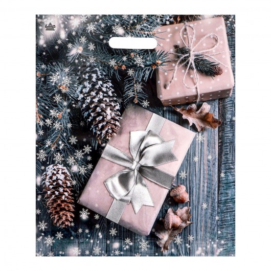 Новогодний пакет с принтом в виде подарков и вырубной ручкой (45х38 см) - Сима-Ленд - купить с доставкой в Новокузнецке