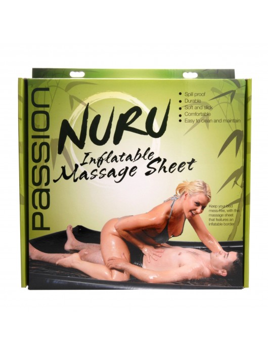 Черная виниловая простынь с надувными краями Nuru Inflatable Vinyl Massage Sheet - XR Brands - купить с доставкой в Новокузнецке