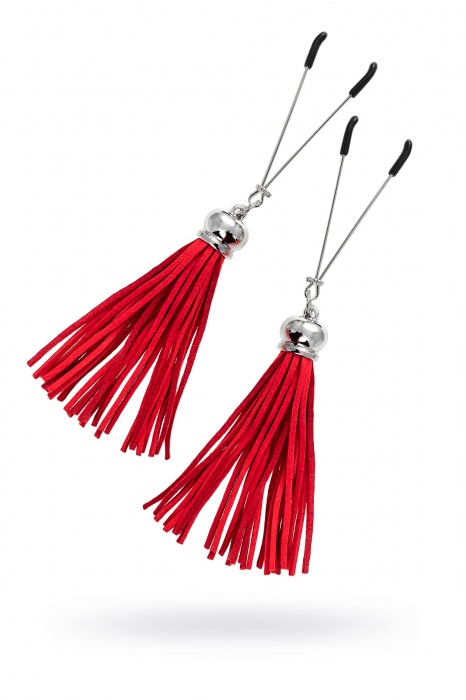 Зажимы на соски «Вилки» с красными кисточками из замши - Pecado - купить с доставкой в Новокузнецке