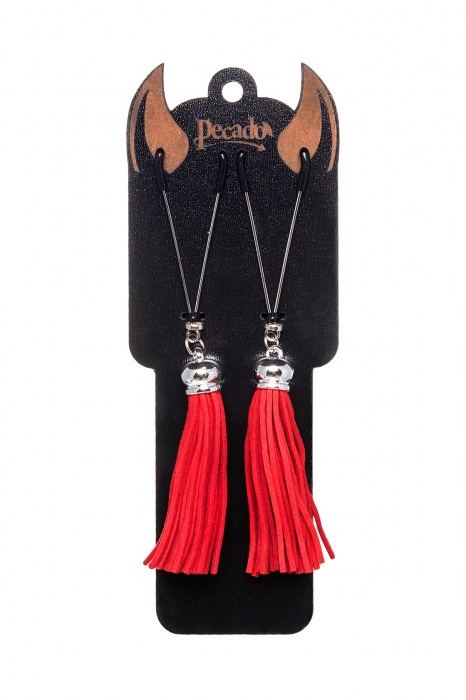 Зажимы на соски «Вилки» с красными кисточками из замши - Pecado - купить с доставкой в Новокузнецке