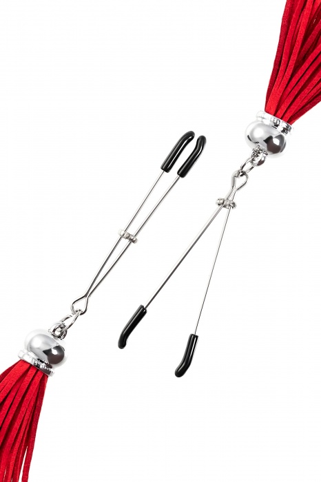 Зажимы на соски «Вилки» с красными кисточками из замши - Pecado - купить с доставкой в Новокузнецке