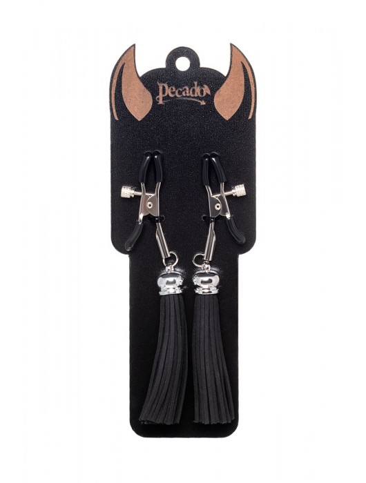 Зажимы на соски «Прищепки» с черными кисточками из замши - Pecado - купить с доставкой в Новокузнецке