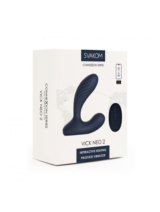 Темно-синий вибромассажер простаты Vick Neo 2 c функцией нагрева и пультом ДУ - Svakom - в Новокузнецке купить с доставкой
