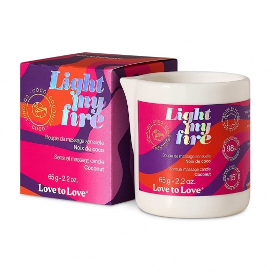 Массажная свеча Light My Fire Coconut с ароматом кокоса - 65 гр. - Love to Love - купить с доставкой в Новокузнецке