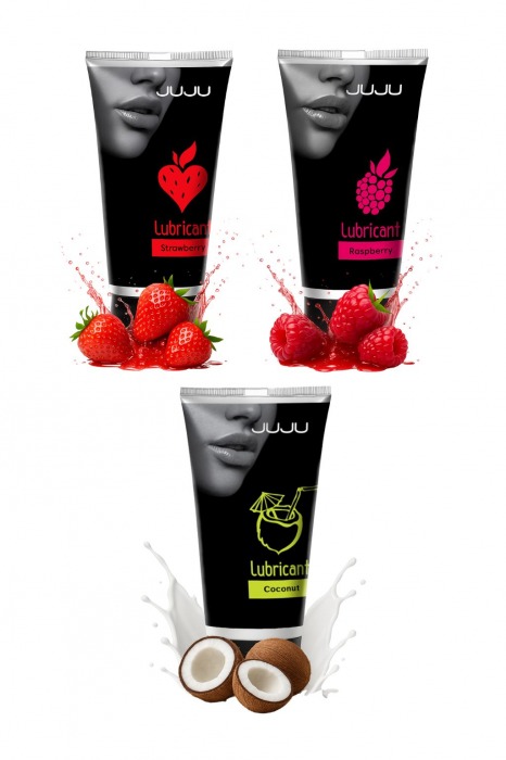 Набор из 3 съедобных лубрикантов JUJU (клубника, малина, кокос) - JuJu - купить с доставкой в Новокузнецке Набор из 3 съедобных лубрикантов JUJU (клубника, малина, кокос) - JuJu - купить с доставкой в Новокузнецке