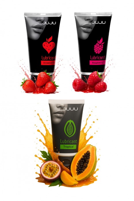 Набор из 3 съедобных лубрикантов JUJU (клубника, малина, тропические фрукты) - JuJu - купить с доставкой в Новокузнецке Набор из 3 съедобных лубрикантов JUJU (клубника, малина, тропические фрукты) - JuJu - купить с доставкой в Новокузнецке