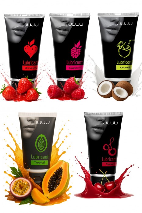 Набор из 5 съедобных лубрикантов JUJU (клубника, малина, тропические фрукты, вишня, кокос) - JuJu - купить с доставкой в Новокузнецке Набор из 5 съедобных лубрикантов JUJU (клубника, малина, тропические фрукты, вишня, кокос) - JuJu - купить с доставкой в Новокузнецке