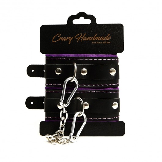 Черно-фиолетовые скругленные наручники с мягкой подкладкой - Crazy Handmade - купить с доставкой в Новокузнецке