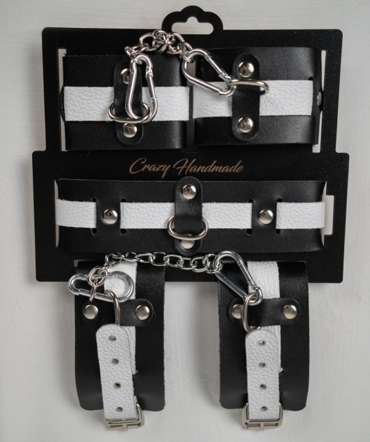 Набор фиксаторов из черной и белой натуральной кожи - Crazy Handmade - купить с доставкой в Новокузнецке Набор фиксаторов из черной и белой натуральной кожи - Crazy Handmade - купить с доставкой в Новокузнецке