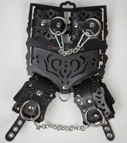 Черный ажурный кожаный набор фиксаций - Crazy Handmade - купить с доставкой в Новокузнецке