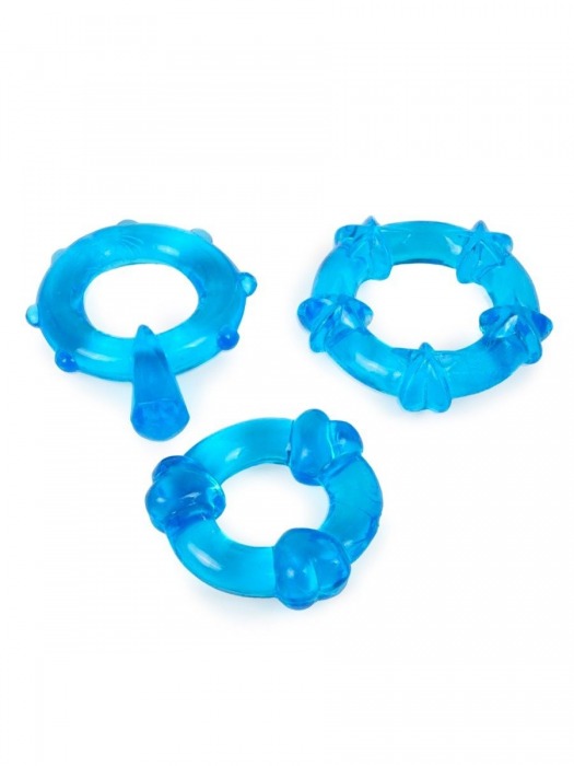 Набор из 3 синих эрекционных колец с различным рельефом - Erowoman-Eroman - в Новокузнецке купить с доставкой Набор из 3 синих эрекционных колец с различным рельефом - Erowoman-Eroman - в Новокузнецке купить с доставкой