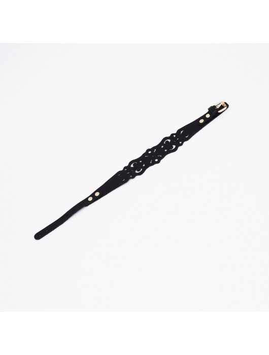 Черный ажурный чокер с золотистой фурнитурой - Crazy Handmade - купить с доставкой в Новокузнецке