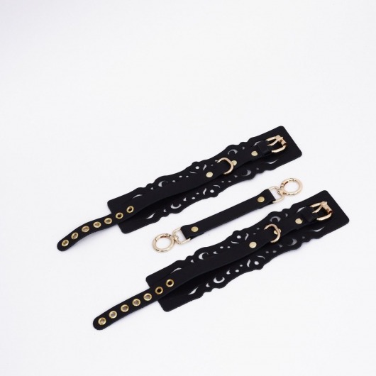 Черный кожаные оковы с узорами и золотистой фурнитурой - Crazy Handmade - купить с доставкой в Новокузнецке Черный кожаные оковы с узорами и золотистой фурнитурой - Crazy Handmade - купить с доставкой в Новокузнецке