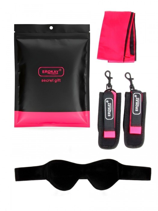 Черно-розовый эротический набор: маска, наручники и повязка - Erokay - купить с доставкой в Новокузнецке