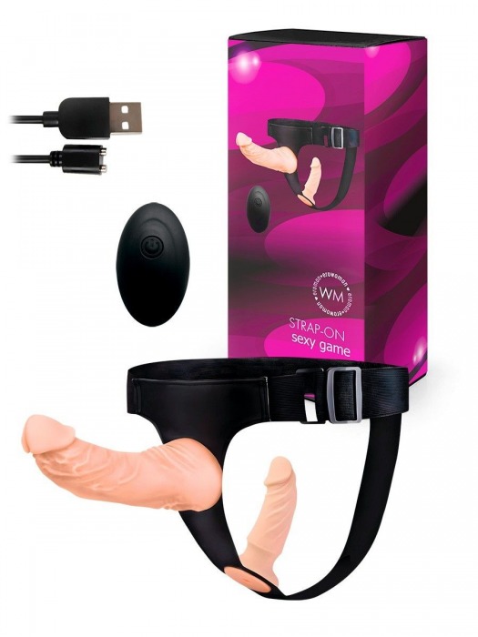 Женский страпон с 2 насадками, вибрацией и пультом ДУ - Erowoman-Eroman - купить с доставкой в Новокузнецке