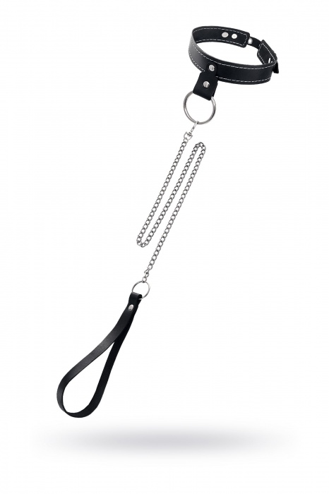 Черный узкий однослойный ошейник с серебристым поводком-цепочкой - Pecado - купить с доставкой в Новокузнецке