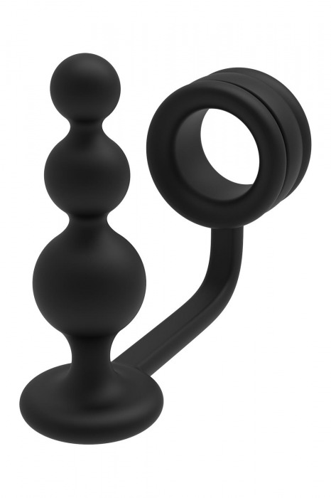 Черное эрекционное кольцо с анальной елочкой Cockring With Beaded Anal Plug - Dream Toys - в Новокузнецке купить с доставкой
