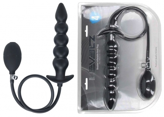 Черная анальная елочка с функцие расширения Beaded Inflatable Silicone Anal Plug - Shots Media BV
