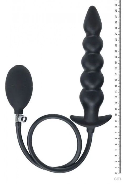 Черная анальная елочка с функцие расширения Beaded Inflatable Silicone Anal Plug - Shots Media BV