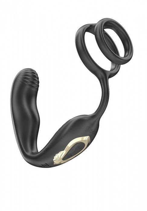 Черная анальная пробка с вращением и эрекционными кольцами - Ibiza - в Новокузнецке купить с доставкой