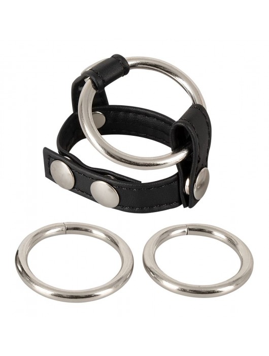 Подхват для мошонки с 3 съемными эрекционными кольцами Leder-Riemen - Orion - в Новокузнецке купить с доставкой