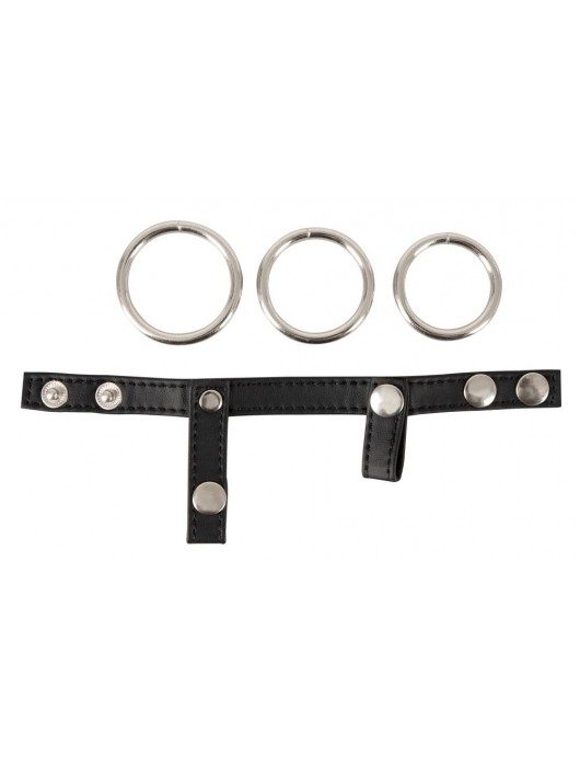 Подхват для мошонки с 3 съемными эрекционными кольцами Leder-Riemen - Orion - в Новокузнецке купить с доставкой