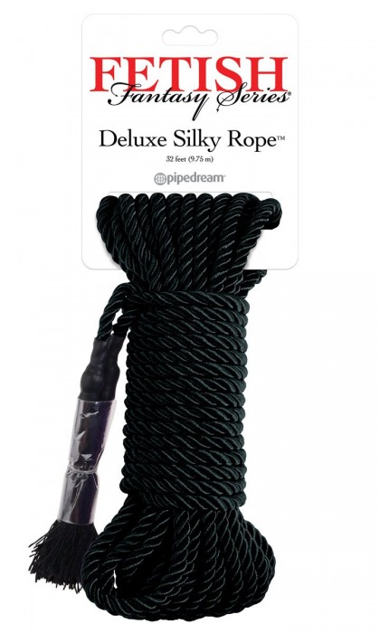 Черная веревка для фиксации Deluxe Silky Rope - 9,75 м. - Pipedream - купить с доставкой в Новокузнецке