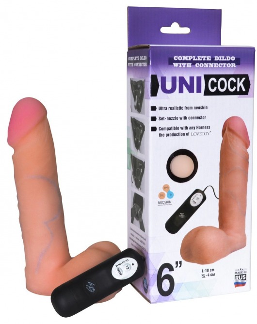 Фаллическая насадка Харнесс UNICOCK 6  с вибрацией - 18 см. - LOVETOY (А-Полимер) - купить с доставкой в Новокузнецке