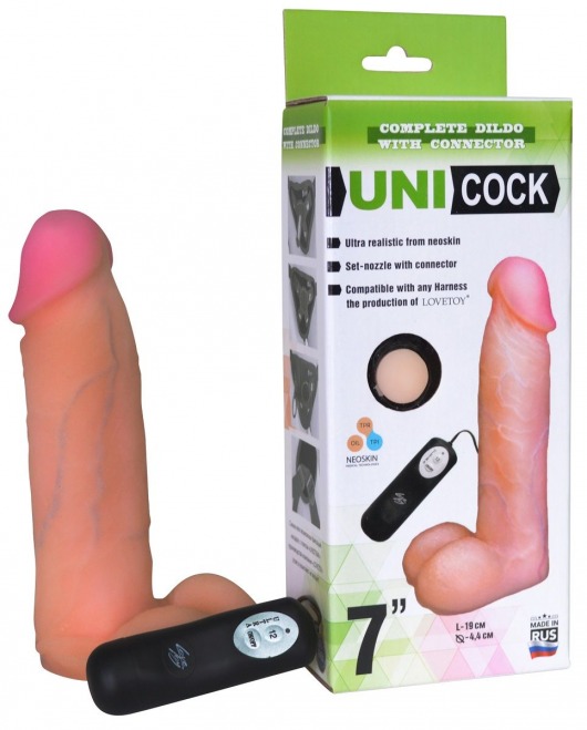 Фаллическая насадка Харнесс UNICOCK 7  с вибрацией - 19 см. - LOVETOY (А-Полимер) - купить с доставкой в Новокузнецке