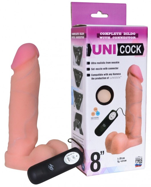 Фаллическая насадка Харнесс UNICOCK 8  с вибрацией - 20 см. - LOVETOY (А-Полимер) - купить с доставкой в Новокузнецке