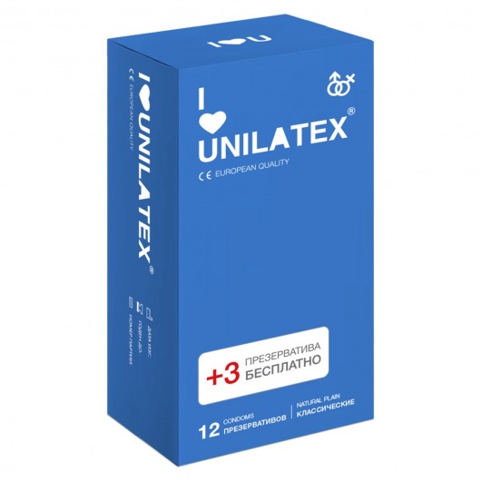 Классические презервативы Unilatex Natural Plain - 12 шт. + 3 шт. в подарок - Unilatex - купить с доставкой в Новокузнецке