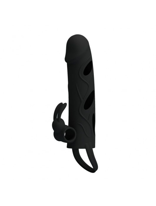 Чёрная насадка с клиторальным вибростимулятором и закрытой головкой - 14 см. - Baile - в Новокузнецке купить с доставкой