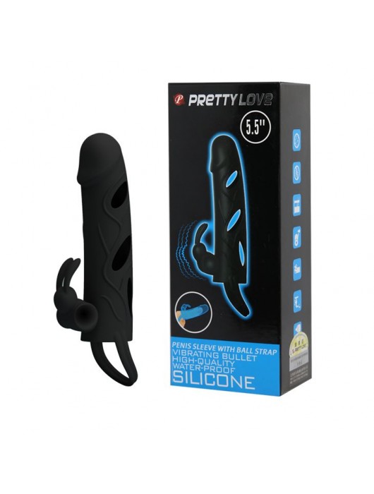 Чёрная насадка с клиторальным вибростимулятором и закрытой головкой - 14 см. - Baile - в Новокузнецке купить с доставкой