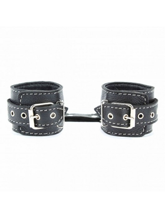 Чёрные кожаные наручники с крупной строчкой - БДСМ Арсенал - купить с доставкой в Новокузнецке