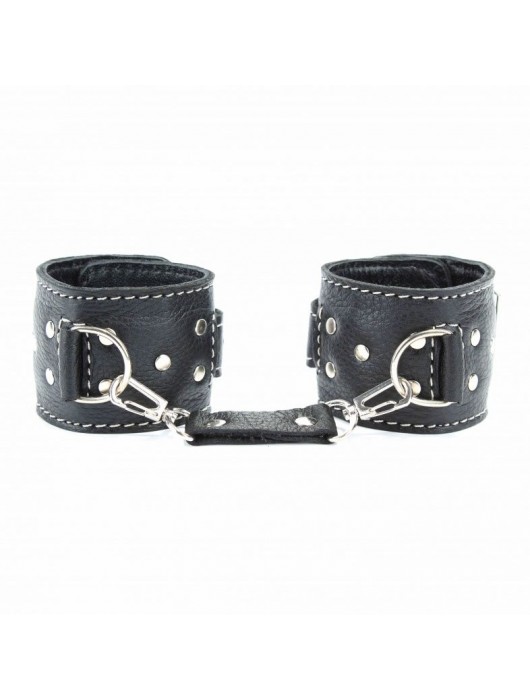 Чёрные кожаные наручники с крупной строчкой - БДСМ Арсенал - купить с доставкой в Новокузнецке