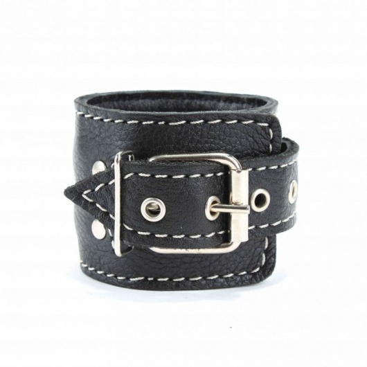 Чёрные кожаные оковы с крупной строчкой - БДСМ Арсенал - купить с доставкой в Новокузнецке