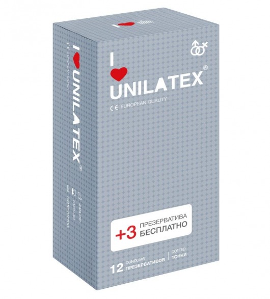 Презервативы с точками Unilatex Dotted - 12 шт. + 3 шт. в подарок - Unilatex - купить с доставкой в Новокузнецке