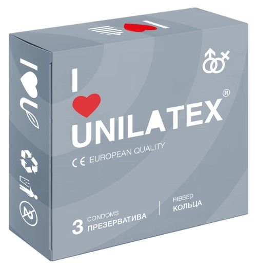 Презервативы с рёбрами Unilatex Ribbed - 3 шт. - Unilatex - купить с доставкой в Новокузнецке